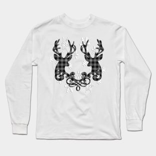 Buffalo Checked Reindeer & Snowflakes, Cute Winter Season Farmhouse Christmas Long Sleeve T-Shirt